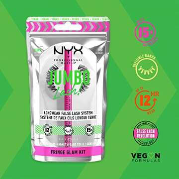 NYX PROFESSIONAL MAKEUP Jumbo Lash! Vegan False Eyelashes Kit with 2-in-1 Eyeliner Adhesive, Up to 12HR Wear, Reusable Fake Lashes - Fringe Glam Kit