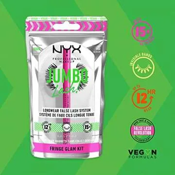 NYX PROFESSIONAL MAKEUP Jumbo Lash! Vegan False Eyelashes Kit with 2-in-1 Eyeliner Adhesive, Up to 12HR Wear, Reusable Fake Lashes - Fringe Glam Kit