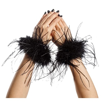 LVCOMEFF Women's Luxurious Ostrich Feather Bracelet Wrist Cuffs for Elegant Events