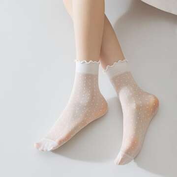 Mcool Mary 12 Pairs Women's Sheer Ruffle Socks Nude Stocking Summer Ultra Thin Cool See Through Silk...