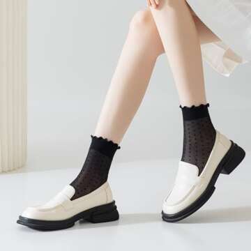 Mcool Mary 12 Pairs Women's Sheer Ruffle Socks Nude Stocking Summer Ultra Thin Cool See Through Silk Ankle Socks for Women