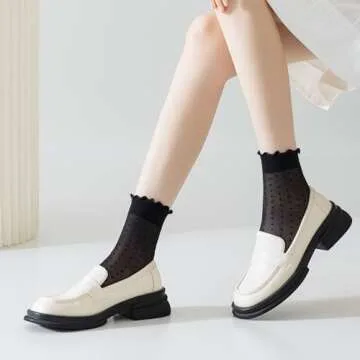 Mcool Mary 12 Pairs Women's Sheer Ruffle Socks Nude Stocking Summer Ultra Thin Cool See Through Silk Ankle Socks for Women