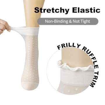 Mcool Mary 12 Pairs Women's Sheer Ruffle Socks Nude Stocking Summer Ultra Thin Cool See Through Silk Ankle Socks for Women