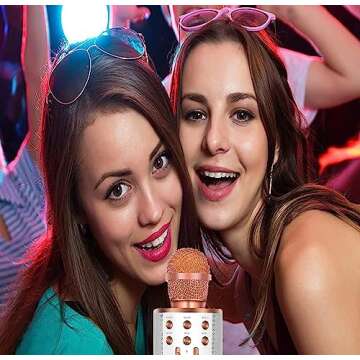 KONNAO Karaoke Microphone for Kids, 5-in-1 Wireless Handheld Kareoke Mic Speaker for Singing, Karaoke Machine for Adult with 2 Independent Package, DIY Stickers