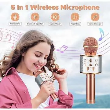 KONNAO Karaoke Microphone for Kids, 5-in-1 Wireless Handheld Kareoke Mic Speaker for Singing, Karaoke Machine for Adult with 2 Independent Package, DIY Stickers
