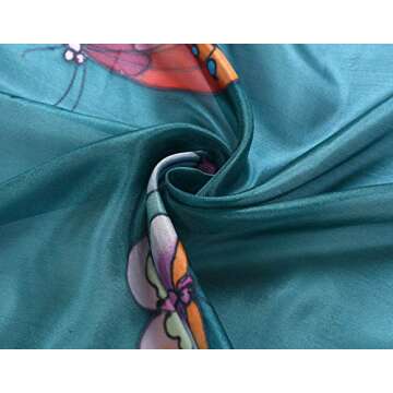 Invisible World Women's 100% Mulberry Silk Scarf Hand Painted Butterfly Teal