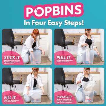Popbins Trash Bags - Small Garbage Bags, Clear Trash Can Liners for Bathroom Bins, Bedroom, Office &...