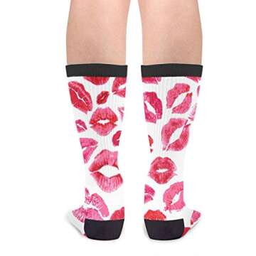 Fun Colorful Love You Kiss Me Red Lips Crew Socks for All