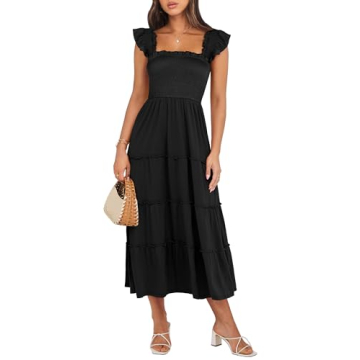 ANRABESS Womens Sleeveless Maxi Dress Summer Casual Ruffle Smocked Square Neck Boho Flowy Tiered A-l...