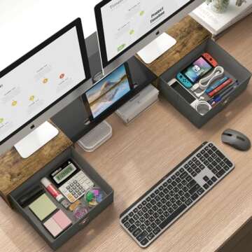 WESTREE Dual Monitor Stand Riser with Two Drawers, Extra Large Storage for 2 Monitors, Desktop Oraga...