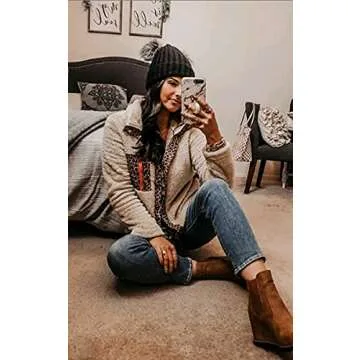ECOWISH Women Fleece Leopard Coat Long Sleeve Button Down Jackets Winter Lapel Outerwear Beige Medium