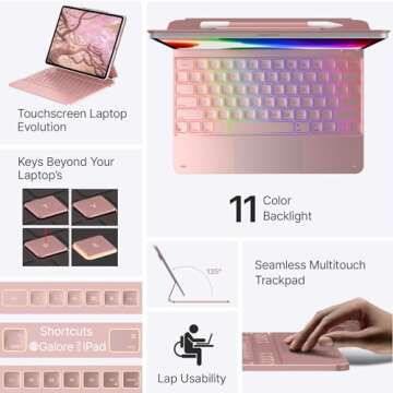 typecase Keyboard Case for 2024 iPad Air 13 and iPad Pro 12.9 (6th, 5th, 4th, 3rd Gen),Magic Keyboard for iPad Pro 12.9, Easy-Set Magnetic Stand, Multi-Touch Trackpad, 11 Colors Backlight,Rose Gold