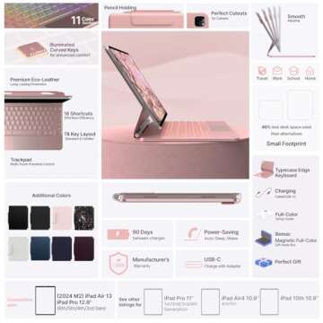 typecase Keyboard Case for 2024 iPad Air 13 and iPad Pro 12.9 (6th, 5th, 4th, 3rd Gen),Magic Keyboard for iPad Pro 12.9, Easy-Set Magnetic Stand, Multi-Touch Trackpad, 11 Colors Backlight,Rose Gold