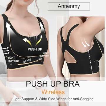 Annenmy Posture Corrector Bra, Bras for Women Wirefree Back Comfy Smoothing Wireless Bra Push up Bras for Women No Underwire, Sports Yoga Daily Bra with Removeable Cup Black,M