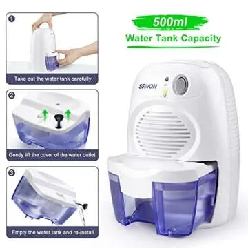 SEAVON Electric Dehumidifiers for Home, 2200 Cubic Feet (205 sq ft) Portable and Compact 16 oz Capacity Quiet Dehumidifiers for Basements, Bedroom, Bathroom, RV, Laundry Room, Closet, Auto Shut Off