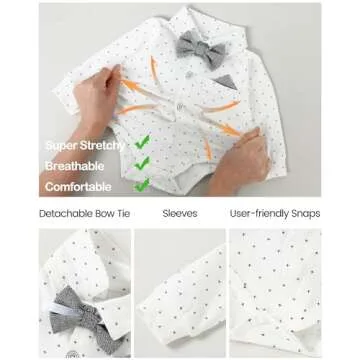 YALLET Baby Boy Clothes Suit, Infant Gentleman Outfits Printed Dress Shirt+Bowtie+Beret Hat+Detachable Suspender Pants 0-18M