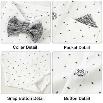 YALLET Baby Boy Clothes Suit, Infant Gentleman Outfits Printed Dress Shirt+Bowtie+Beret Hat+Detachable Suspender Pants 0-18M