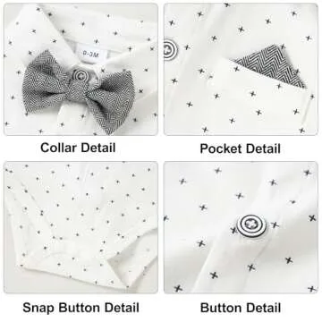YALLET Baby Boy Clothes Suit, Infant Gentleman Outfits Printed Dress Shirt+Bowtie+Beret Hat+Detachable Suspender Pants 0-18M