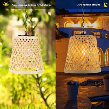 Livinlarge 2-Pack Bamboo Woven Outdoor Chandelier Small Hanging Rattan Solar Pendant Lights Modern Retro Boho Pendant for Gazebo Yard Porch Patio Garden Backyard Decor