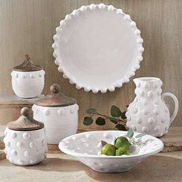 Mud Pie Raised Dot Centerpiece Serving Bowl - Generous White Glazed Terracotta