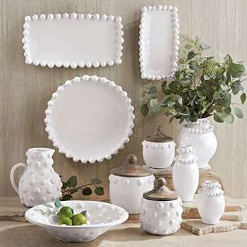 Mud Pie Raised Dot Centerpiece Bowl - Elegant White Terracotta