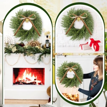 Dingion Faux Cedar Wreath with Rustic Cow Bell & Ribbon