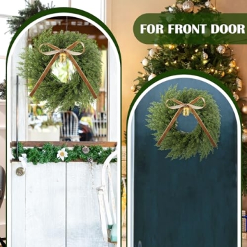 Dingion Faux Cedar Wreath with Rustic Cow Bell & Ribbon