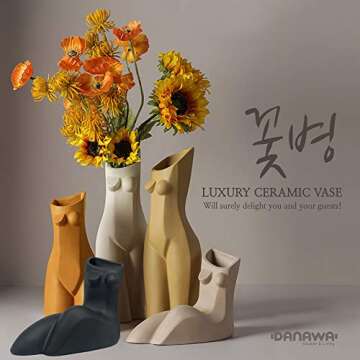 DANAWA Premium Female Form Body Flower Vase 5Variations, Ceramic Vases for Modern Boho Home Decor, P...