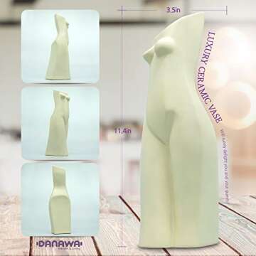 DANAWA Premium Female Form Body Flower Vase 5Variations, Ceramic Vases for Modern Boho Home Decor, Plant Pot, Planter Flower Decor, Modern Vase Decor, Ceramic Office Decorations (Cream White)