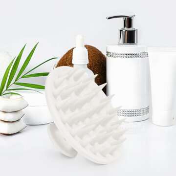 Meartchy Silicone Scalp Massager Shampoo Brush, Scalp Brush for Hair Growth & Dandruff Removal, Hair Scrubber Scalp Stimulator Exfoliator Brush with Soft Bristles for Wet Dry Scalp Care (White)