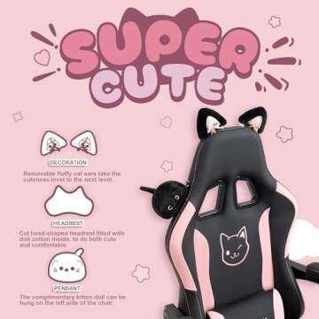 Dowinx Cute Gaming Chair with Cat Ears & Massage Support