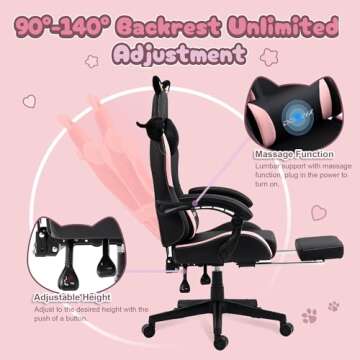 Dowinx Cute Gaming Chair with Cat Ears & Massage Support