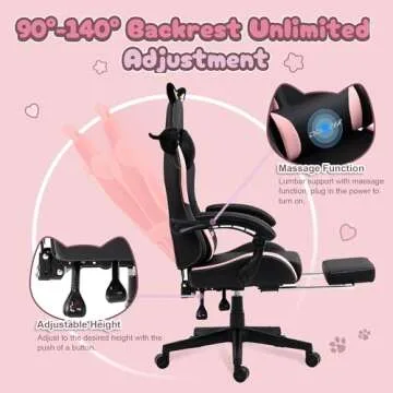 Dowinx Cute Gaming Chair with Cat Ears & Massage Support
