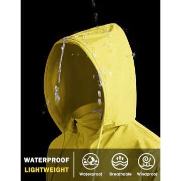 COOFANDY Men Rain Jacket Yellow Lightweight Packable Raincoat Waterproof Jogging Rain Coat with Hood...