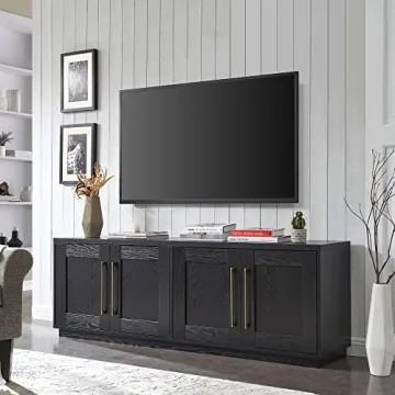 Elegant Henn&Hart Tillman TV Stand for TVs up to 80" in Black Grain
