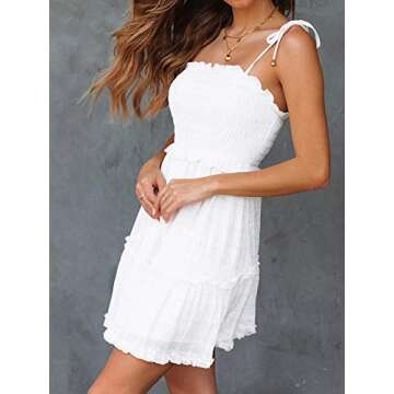Women's Adjustable Straps White Mini Dress Strapless Tube Top Dress (L, White)