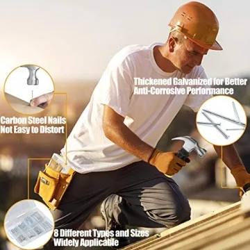 KURUI 700PCs Small Nails for Hanging Pictures Assortment Kit & 8oz Small Hammer, Mini Hammer with Hardware Roofing Nails Assorted Set, 280 Wall Nails & 280 Finishing Nails, Picture Hangers for Drywall