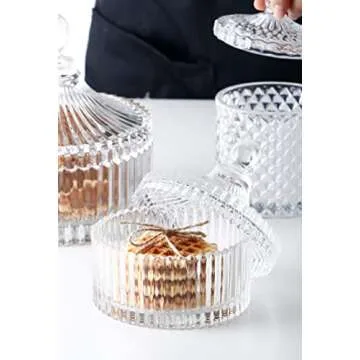 Glazed Glass Candy Dish with Yurt Shape Lid Cover Crystal Sugar Server Bowl Tin Candy Buffet Decorative Cookie Jar Box Bottle Food Storage Container