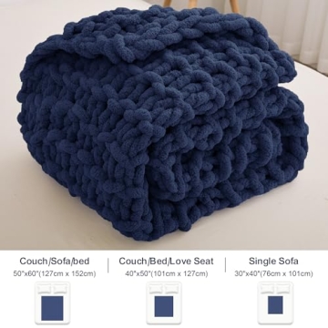 Super Soft Navy Blue Chunky Knit Blanket for Cozy Nights