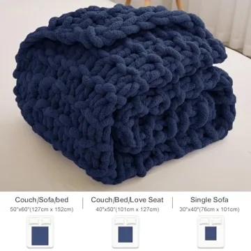 Super Soft Navy Blue Chunky Knit Blanket for Cozy Nights