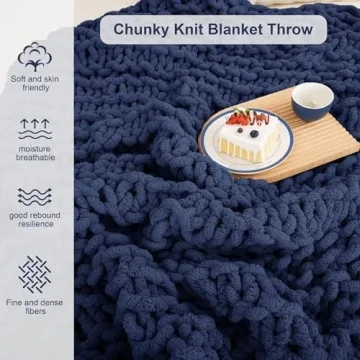 Super Soft Navy Blue Chunky Knit Blanket for Cozy Nights