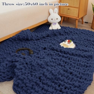 Super Soft Navy Blue Chunky Knit Blanket for Cozy Nights