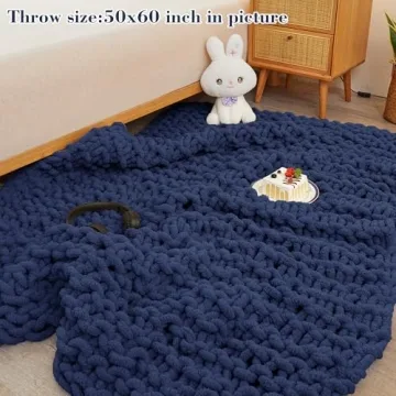 Super Soft Navy Blue Chunky Knit Blanket for Cozy Nights