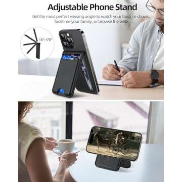 for Magsafe Wallet, Works with Apple Find My, Strongest Magnetic Wallet for iPhone 16/15/14/13/12 Series, for iPhone Wallet with Adjustable Stand, Wallet Tracker, 6 Cards Holder, Vegan Leather, Black