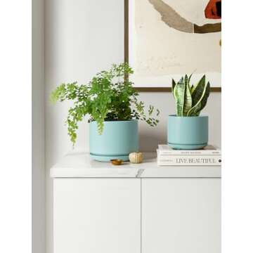 LE TAUCI Ceramic Plant Pots, 4.3+5.3+6.8 inch, Set of 3, Planters with Drainage Hole and Saucer, Ind...