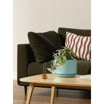 LE TAUCI Ceramic Plant Pots, 4.3+5.3+6.8 inch, Set of 3, Planters with Drainage Hole and Saucer, Indoor Flower Pot with Hole Mesh Pad, Gifts for Mom, Aqua