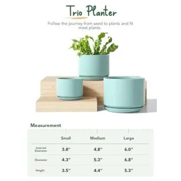 LE TAUCI Ceramic Plant Pots, 4.3+5.3+6.8 inch, Set of 3, Planters with Drainage Hole and Saucer, Indoor Flower Pot with Hole Mesh Pad, Gifts for Mom, Aqua