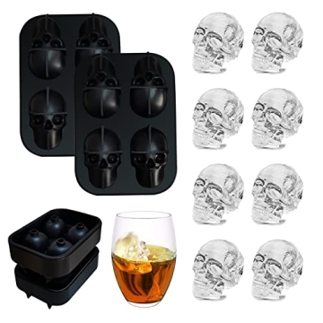 Skull Ice Cube Maker Tray 3D Silicone Ice Skull Maker for Christmas Halloween Whiskey Cocktails Juic...