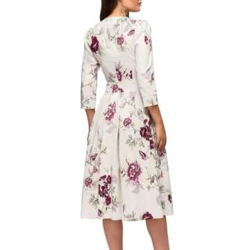 Simple Flavor Women's Floral Vintage Dress Elegant Autumn Midi Evening Dress 3/4 Sleeves (Beige, XXL)