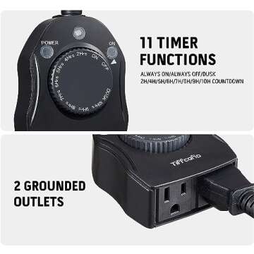 TiFFCOFiO Outdoor Christmas Light Timer, Dusk to Dawn Sensor Countdown, Outdoor Timers for Electrica...